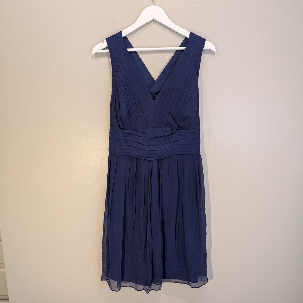 Ann Taylor Navy Blue Pleated V-Neck Mini Dress